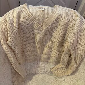 Cream Aeropostale Cropped V-Neck Sweater